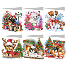 Load image into Gallery viewer, 6Pcs Christmas Dogs DIY Diamond Painting Card Diamond Drawing Greeting Card
