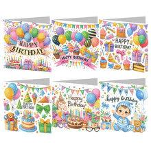 Load image into Gallery viewer, 6Pcs Christmas Happy Birthday DIY Diamond Painting Card Diamond Drawing Card
