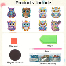Load image into Gallery viewer, 8Pcs Acrylic Cute Owl Diamond Painting Refrigerator Magnet for Car Mailbox Decor