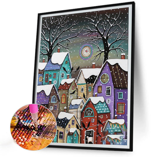 Diamond Painting - Full Round - Snowy night village (30*40CM)