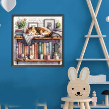 Load image into Gallery viewer, Diamond Painting - Full Round - Cat sleeping on bookshelf (40*40CM)