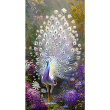Load image into Gallery viewer, Diamond Painting - Full Round - White peacock in the flower field (40*70CM)
