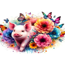 Load image into Gallery viewer, Diamond Painting - Full Round - Butterfly pig in the flower field (60*40CM)