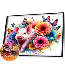 Load image into Gallery viewer, Diamond Painting - Full Round - Butterfly pig in the flower field (60*40CM)