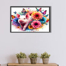 Load image into Gallery viewer, Diamond Painting - Full Round - Butterfly pig in the flower field (60*40CM)