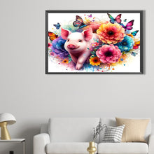 Load image into Gallery viewer, Diamond Painting - Full Round - Butterfly pig in the flower field (60*40CM)