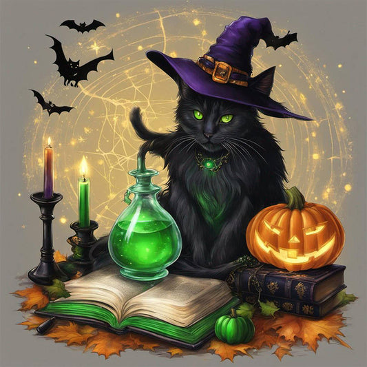 AB Diamond Painting - Full Round - Magic black cat (40*40CM)