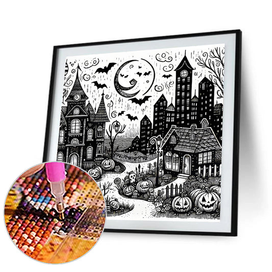 Diamond Painting - Full Round - Black and white Halloween night (40*40CM)