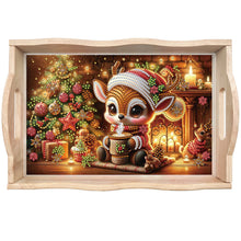 Load image into Gallery viewer, Wooden Christmas Rabbit 5D Diamond Painting Tray Art Craft for Desk Coffee Table