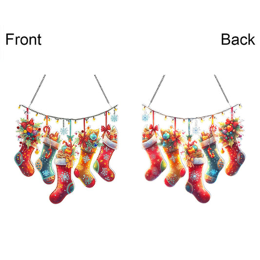 Acrylic Christmas Socks Diamond Painting Hanging Pendant for Garden Window Decor