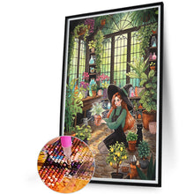 Load image into Gallery viewer, Diamond Painting - Full Round - Girl and black cat in the botanical garden (40*60CM)