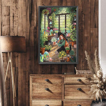 Load image into Gallery viewer, Diamond Painting - Full Round - Girl and black cat in the botanical garden (40*60CM)
