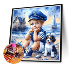 Load image into Gallery viewer, Diamond Painting - Full Round - Little Boy and Dog at the Seaside (40*40CM)
