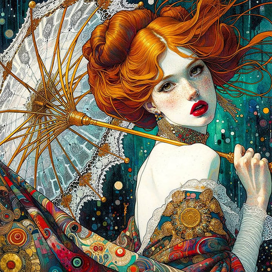 AB Diamond Painting - Full Round - Redhead Girl with Umbrella (40*40CM)