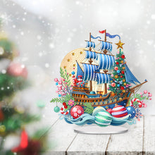 Load image into Gallery viewer, Acrylic Special Shape Christmas Sailboat Diamond Painting Tabletop Ornaments