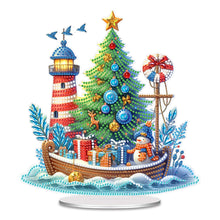 Load image into Gallery viewer, Acrylic Special Shape Xmas Boat Lighthouse Diamond Painting Tabletop Ornaments