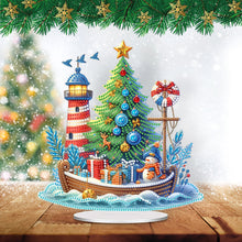 Load image into Gallery viewer, Acrylic Special Shape Xmas Boat Lighthouse Diamond Painting Tabletop Ornaments