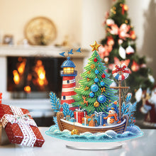 Load image into Gallery viewer, Acrylic Special Shape Xmas Boat Lighthouse Diamond Painting Tabletop Ornaments