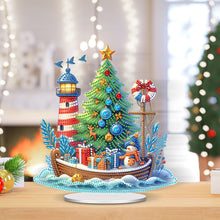 Load image into Gallery viewer, Acrylic Special Shape Xmas Boat Lighthouse Diamond Painting Tabletop Ornaments