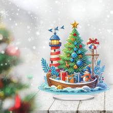 Load image into Gallery viewer, Acrylic Special Shape Xmas Boat Lighthouse Diamond Painting Tabletop Ornaments