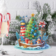 Load image into Gallery viewer, Acrylic Special Shape Xmas Boat Lighthouse Diamond Painting Tabletop Ornaments