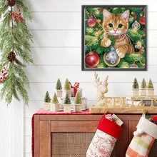 Load image into Gallery viewer, Diamond Painting - Partial Special Shaped - Christmas kitten (30*30CM)