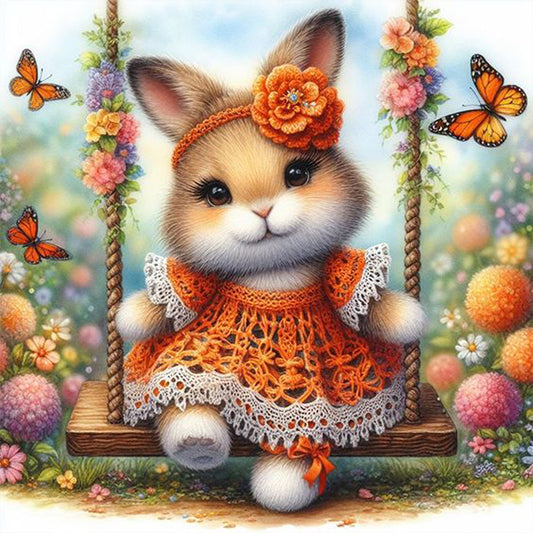 AB Diamond Painting - Full Round - Rabbit on swing (30*30CM)