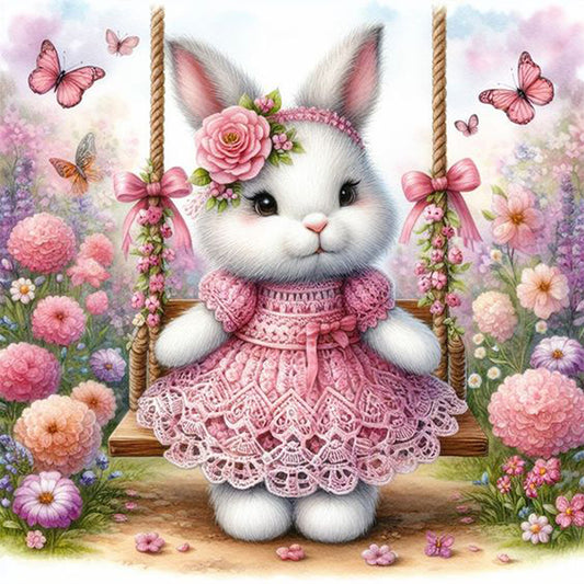 AB Diamond Painting - Full Round - Rabbit on swing (30*30CM)