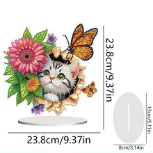 Load image into Gallery viewer, Flowers Kitten Table Top Diamond Painting Ornament Kits Desktop Diamond Art Kits