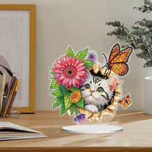 Load image into Gallery viewer, Flowers Kitten Table Top Diamond Painting Ornament Kits Desktop Diamond Art Kits