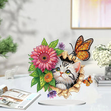 Load image into Gallery viewer, Flowers Kitten Table Top Diamond Painting Ornament Kits Desktop Diamond Art Kits