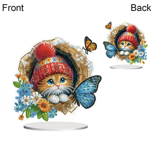 Flowers Kitten Table Top Diamond Painting Ornament Kits Desktop Diamond Art Kits