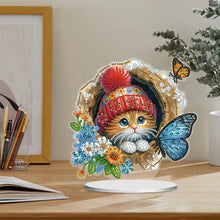 Load image into Gallery viewer, Flowers Kitten Table Top Diamond Painting Ornament Kits Desktop Diamond Art Kits