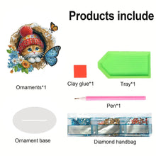 Load image into Gallery viewer, Flowers Kitten Table Top Diamond Painting Ornament Kits Desktop Diamond Art Kits