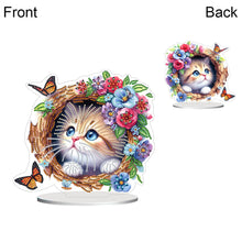 Load image into Gallery viewer, Flowers Kitten Table Top Diamond Painting Ornament Kits Desktop Diamond Art Kits