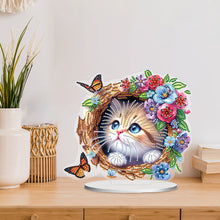 Load image into Gallery viewer, Flowers Kitten Table Top Diamond Painting Ornament Kits Desktop Diamond Art Kits