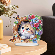 Load image into Gallery viewer, Flowers Kitten Table Top Diamond Painting Ornament Kits Desktop Diamond Art Kits