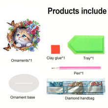 Load image into Gallery viewer, Flowers Kitten Table Top Diamond Painting Ornament Kits Desktop Diamond Art Kits