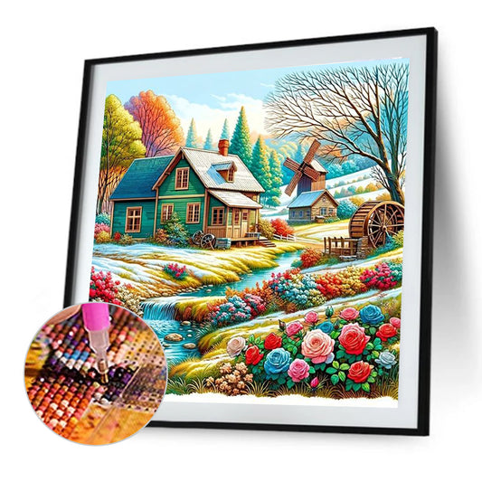 Diamond Painting - Full Round - River flower house (40*40CM)