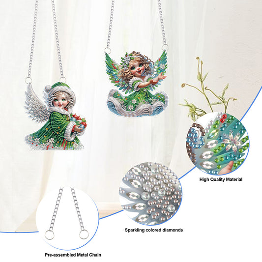 2pcs Christmas Angel Diamond Art Hanging Pendant Diamond Painting Home Decor