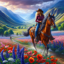 Load image into Gallery viewer, Diamond Painting - Full Round - Riding a horse to see the sea of ??flowers (40*40CM)