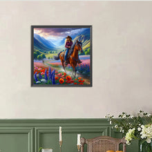 Load image into Gallery viewer, Diamond Painting - Full Round - Riding a horse to see the sea of ??flowers (40*40CM)