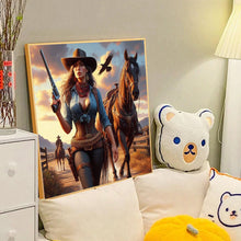 Load image into Gallery viewer, Diamond Painting - Full Round - Cool cowboy girl and horse (40*40CM)