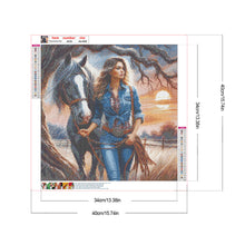 Load image into Gallery viewer, Diamond Painting - Full Round - Cowboy girl at sunset (40*40CM)
