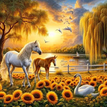 Load image into Gallery viewer, Diamond Painting - Full Round - Horse in a sunflower field (40*40CM)