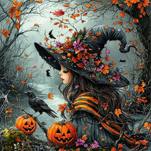 Load image into Gallery viewer, Diamond Painting - Full Round - Halloween Witch Crow Pumpkin (40*40CM)