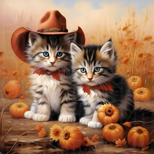 Load image into Gallery viewer, Diamond Painting - Full Round - Halloween pumpkin kitten (30*30CM)