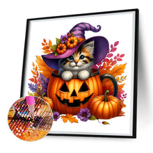 Load image into Gallery viewer, Diamond Painting - Full Round - Halloween pumpkin kitten (30*30CM)