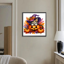 Load image into Gallery viewer, Diamond Painting - Full Round - Halloween pumpkin kitten (30*30CM)