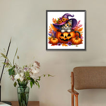 Load image into Gallery viewer, Diamond Painting - Full Round - Halloween pumpkin kitten (30*30CM)